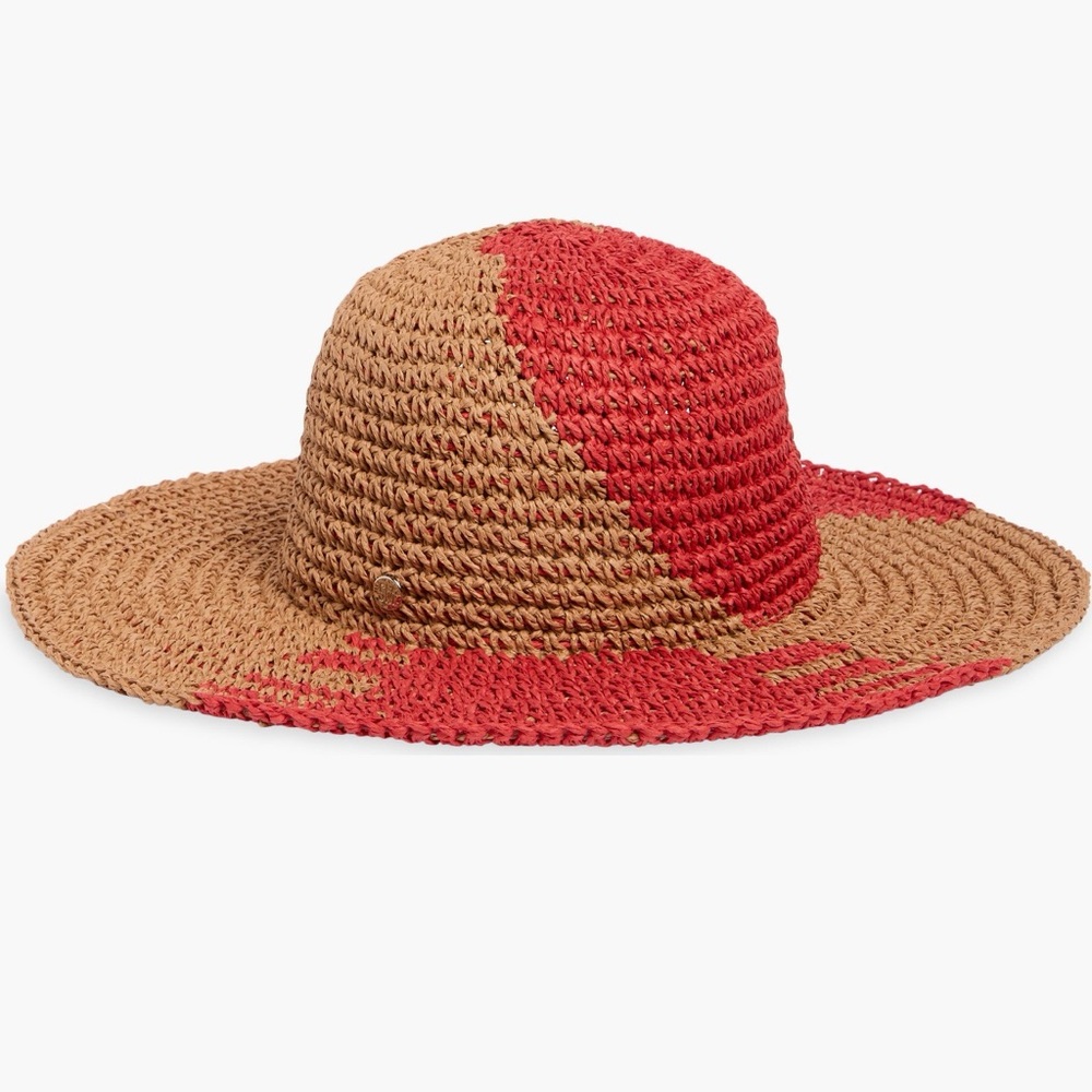 Straw Raffia Sun Hat in Tan and Red - Women Accessories Steve Madden